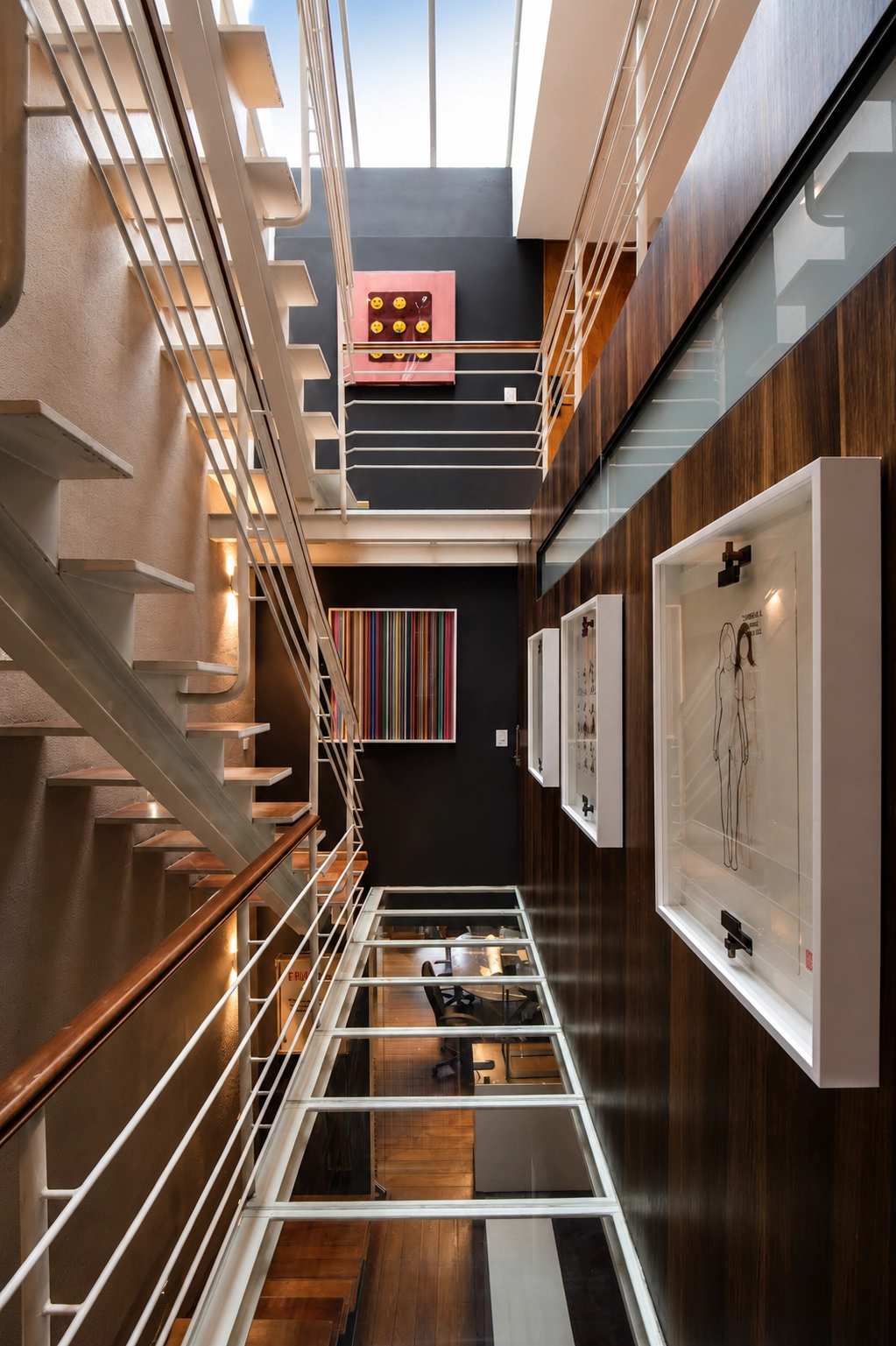 Interior of Vilari Atelier with contemporary artworks displayed throughout the space